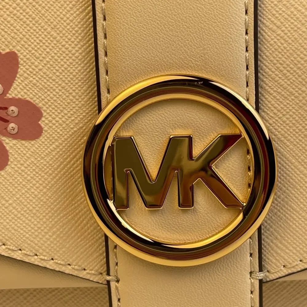 Michael Kors Greenwich Small Cherry Blossom Flap Crossbody Cream NWT $398